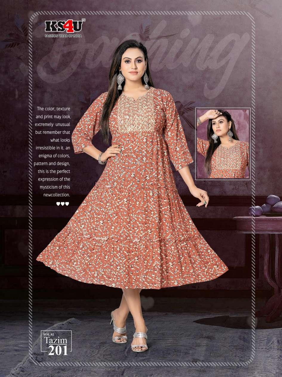 KS4U Tazim 2 Fancy Wear Wholesale Anarkali Kurtis Catalog
